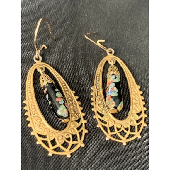 Vintage Millefiori Glass Drop Dangle Earrings - Picture 3 of 6